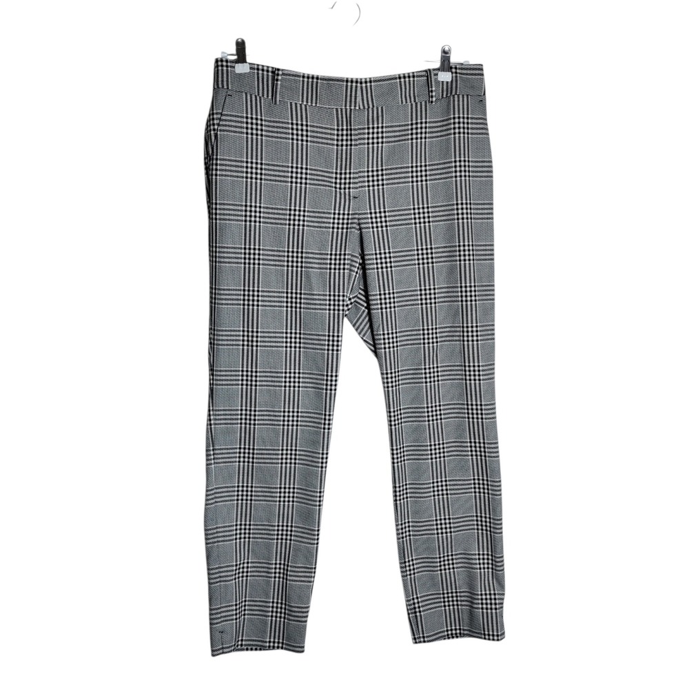 Talbots Hampshire Ankle Pant Womens 14 Black White Glen Plaid Check Trousers